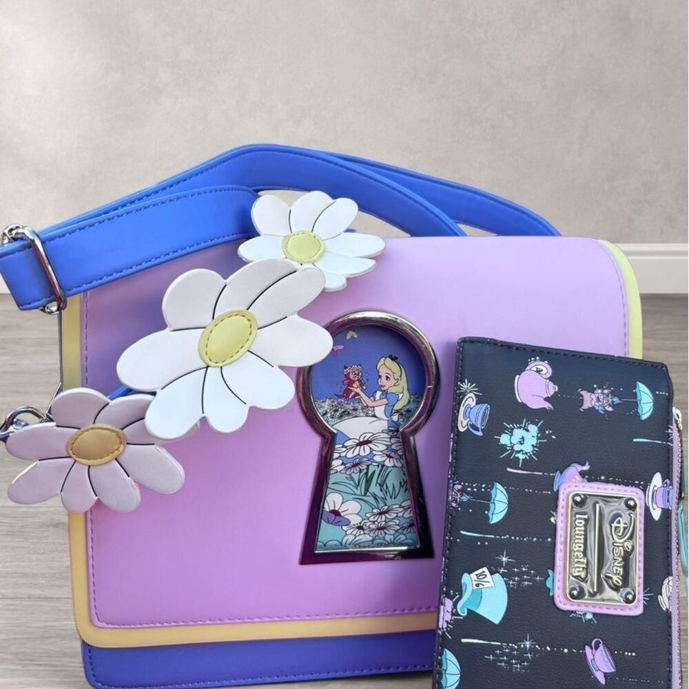 Loungefly Disney Alice In Wonderland Keyhole Crossbody Purse/Bag with matching L